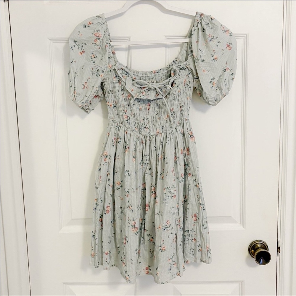Abercrombie & Fitch Summer Cottage Smocked Baby Blue Floral Mini Dress